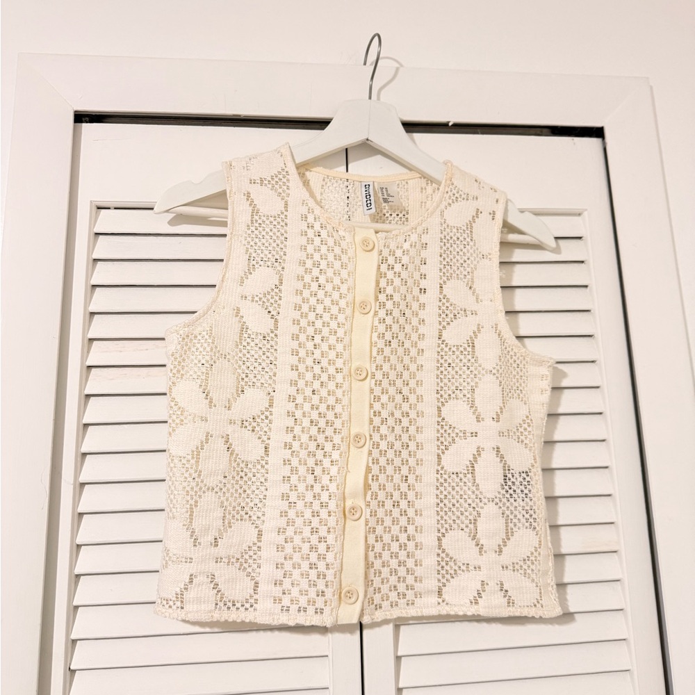 Crochet Button Front Tank Top in Cream
